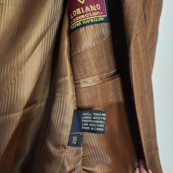 Loriano Collection Super 100's Cloth Brown Pinstripe Blazer 40R - Picture 6 of 10